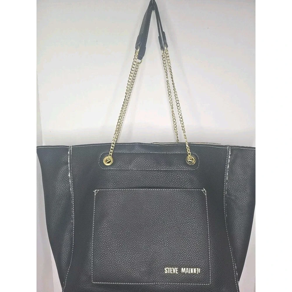 Steve Madden Black Faux Leather & Sherpa Travel Laptop Weeknd Bag‎ Large